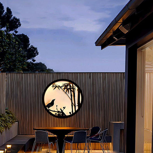 Chinese Round Stainless Steel Acrylic LED Wall Sconce Lamp