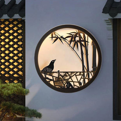 Chinese Round Stainless Steel Acrylic LED Wall Sconce Lamp