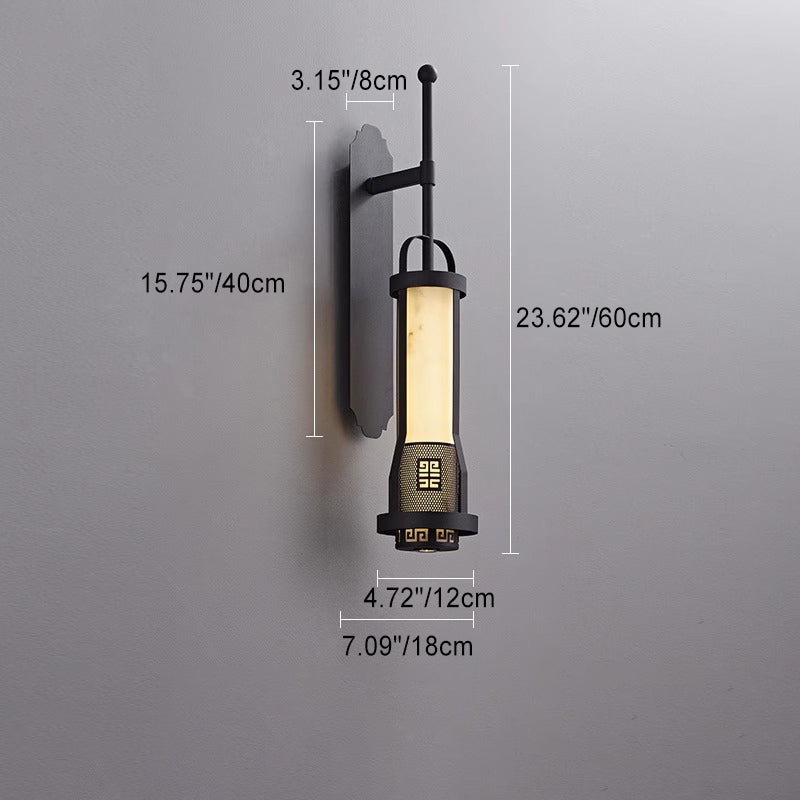 Chinese Cylinder Metal Natural Marble LED Wall Sconce Lamp