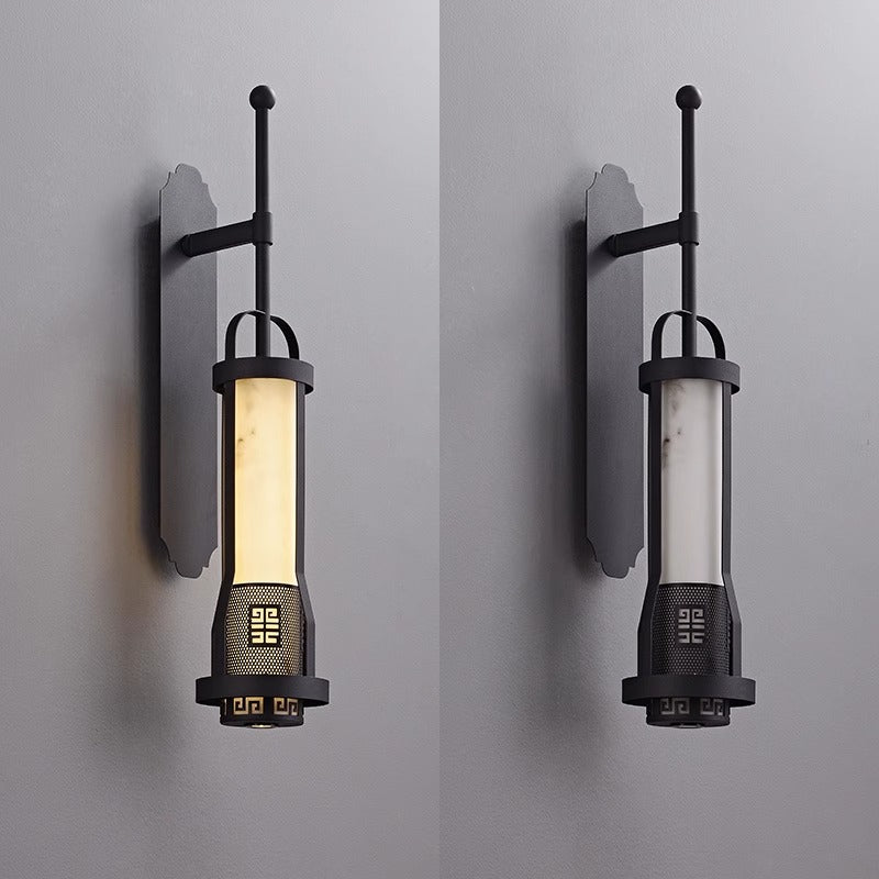 Chinese Cylinder Metal Natural Marble LED Wall Sconce Lamp