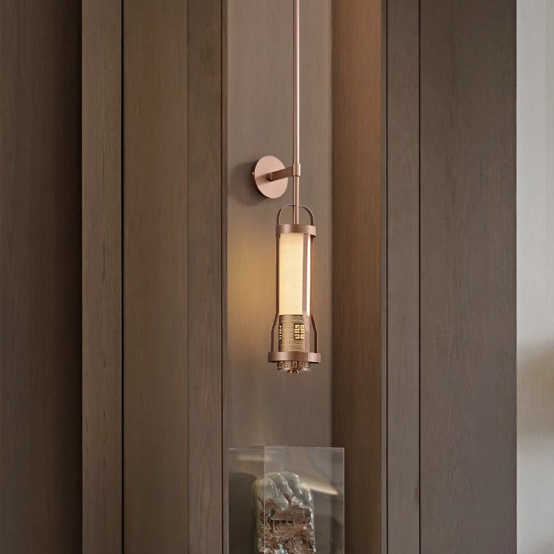 Chinese Cylinder Metal Natural Marble LED Wall Sconce Lamp