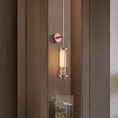 Chinese Cylinder Metal Natural Marble LED Wall Sconce Lamp