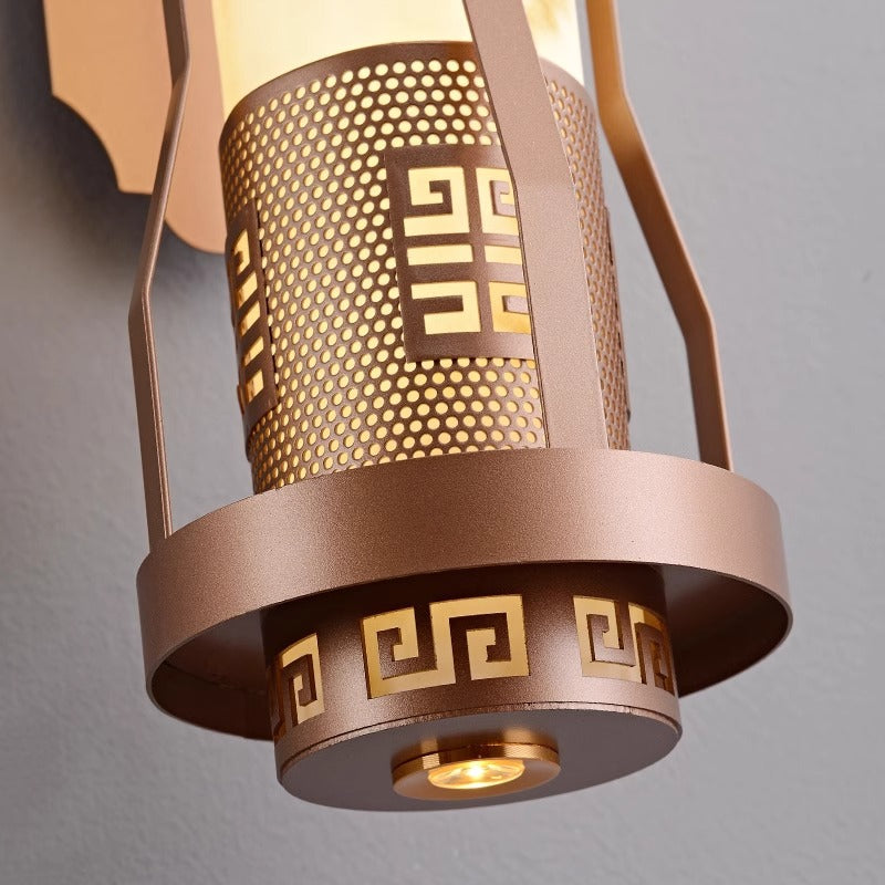 Chinese Cylinder Metal Natural Marble LED Wall Sconce Lamp