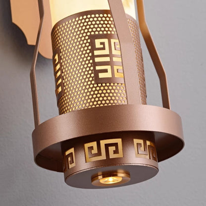 Chinese Cylinder Metal Natural Marble LED Wall Sconce Lamp