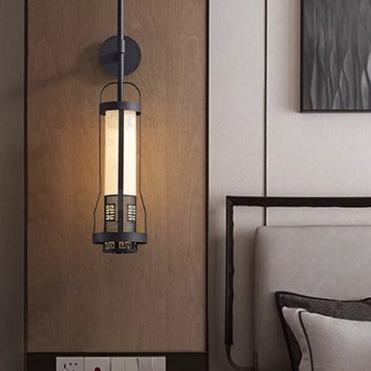 Chinese Cylinder Metal Natural Marble LED Wall Sconce Lamp