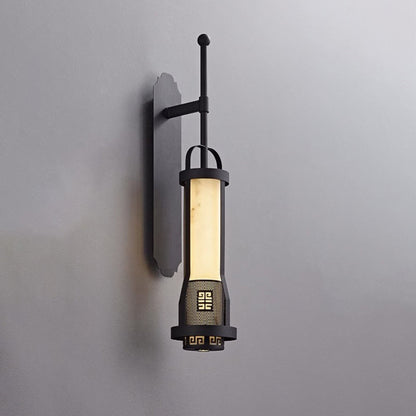 Chinese Cylinder Metal Natural Marble LED Wall Sconce Lamp
