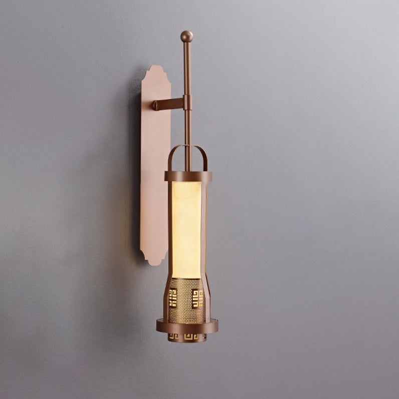 Chinese Cylinder Metal Natural Marble LED Wall Sconce Lamp