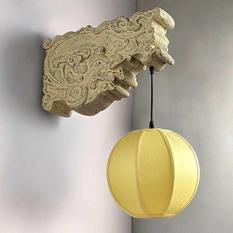 Chinese Resin Limestone Cloth 1-Light Wall Sconce Lamp
