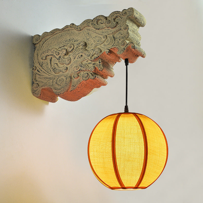 Chinese Resin Limestone Cloth 1-Light Wall Sconce Lamp