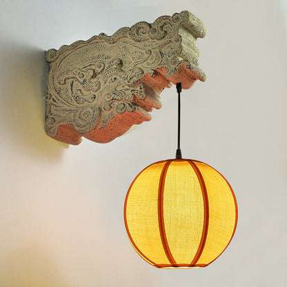 Chinese Resin Limestone Cloth 1-Light Wall Sconce Lamp