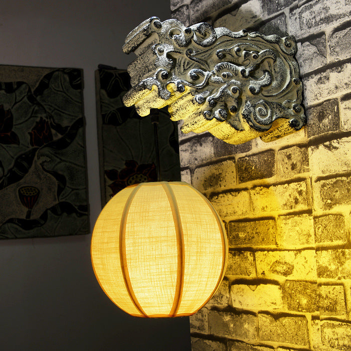 Chinese Resin Limestone Cloth 1-Light Wall Sconce Lamp