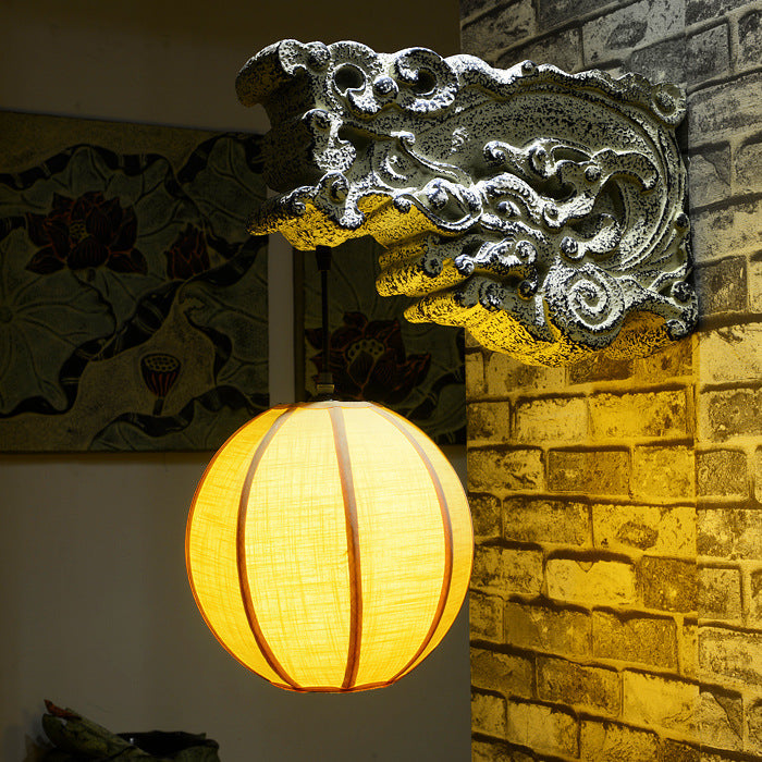Chinese Resin Limestone Cloth 1-Light Wall Sconce Lamp