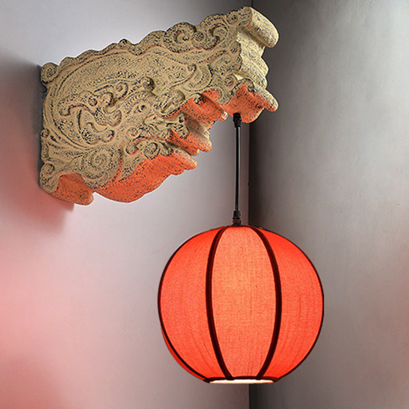 Chinese Resin Limestone Cloth 1-Light Wall Sconce Lamp