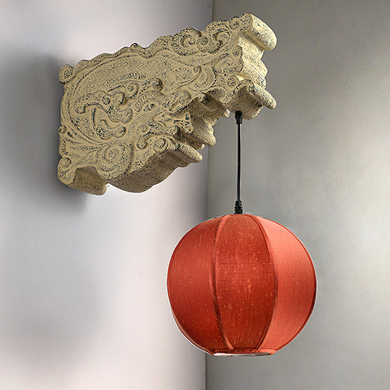 Chinese Resin Limestone Cloth 1-Light Wall Sconce Lamp