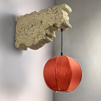 Chinese Resin Limestone Cloth 1-Light Wall Sconce Lamp