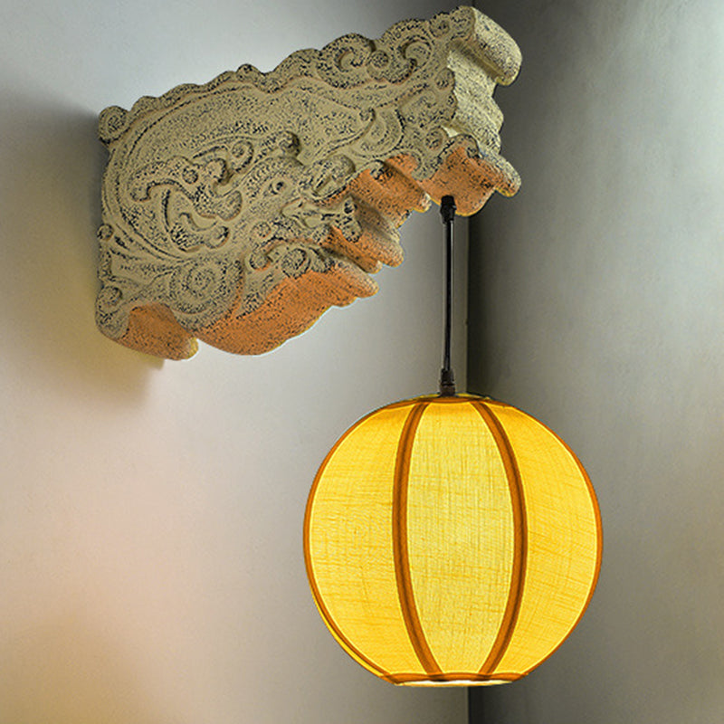 Chinese Resin Limestone Cloth 1-Light Wall Sconce Lamp