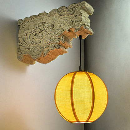 Chinese Resin Limestone Cloth 1-Light Wall Sconce Lamp