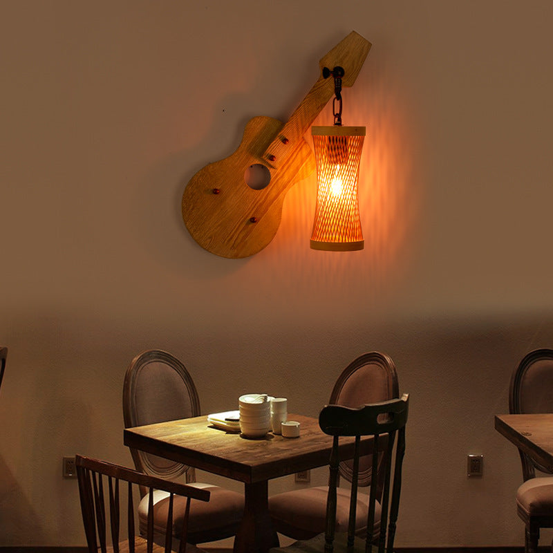 Lantern Solid Wood Metal Glass 1-Light Wall Sconce Lamp