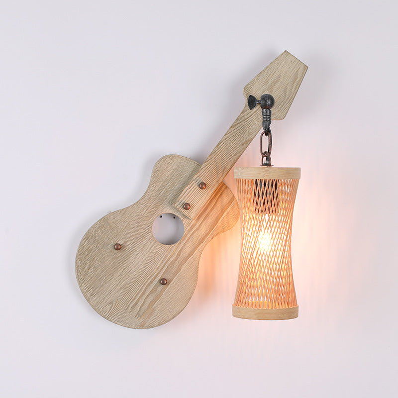Lantern Solid Wood Metal Glass 1-Light Wall Sconce Lamp