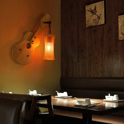Lantern Solid Wood Metal Glass 1-Light Wall Sconce Lamp