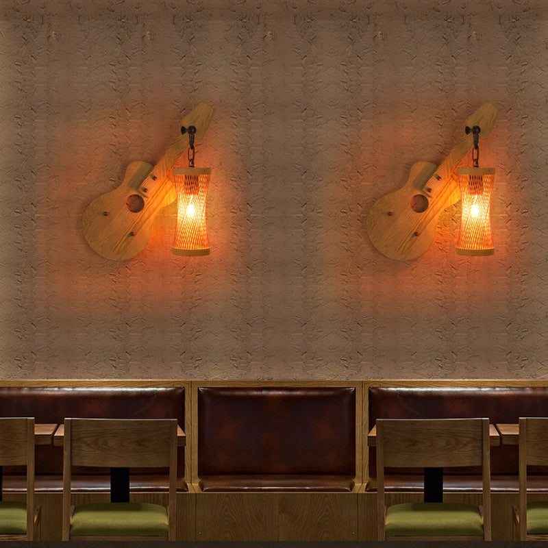 Lantern Solid Wood Metal Glass 1-Light Wall Sconce Lamp