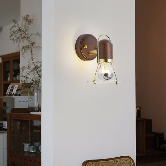 Scandinavian Walnut Wood Metal 1-Light Wall Sconce Lamp