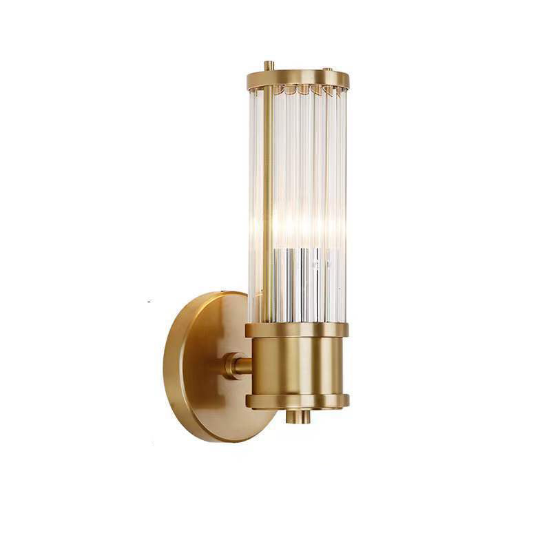Transparent Cylinder Iron Glass 1/2 Light Wall Sconce Lamp