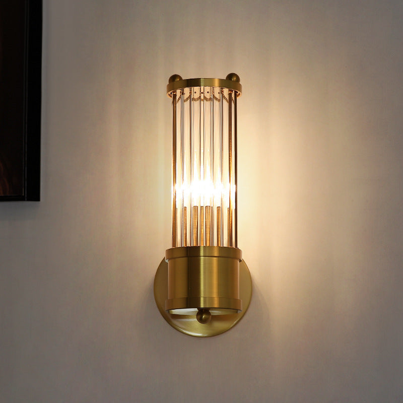 Transparent Cylinder Iron Glass 1/2 Light Wall Sconce Lamp