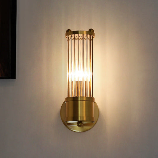 Transparent Cylinder Iron Glass 1/2 Light Wall Sconce Lamp