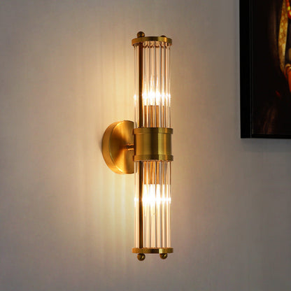 Transparent Cylinder Iron Glass 1/2 Light Wall Sconce Lamp