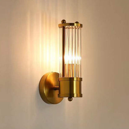 Transparent Cylinder Iron Glass 1/2 Light Wall Sconce Lamp