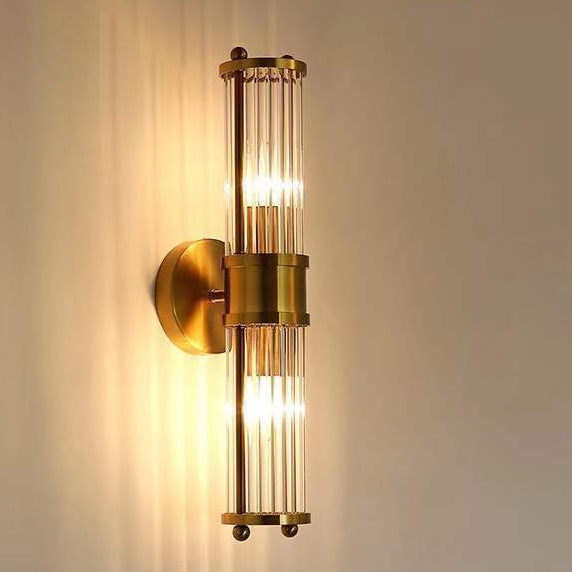 Transparent Cylinder Iron Glass 1/2 Light Wall Sconce Lamp