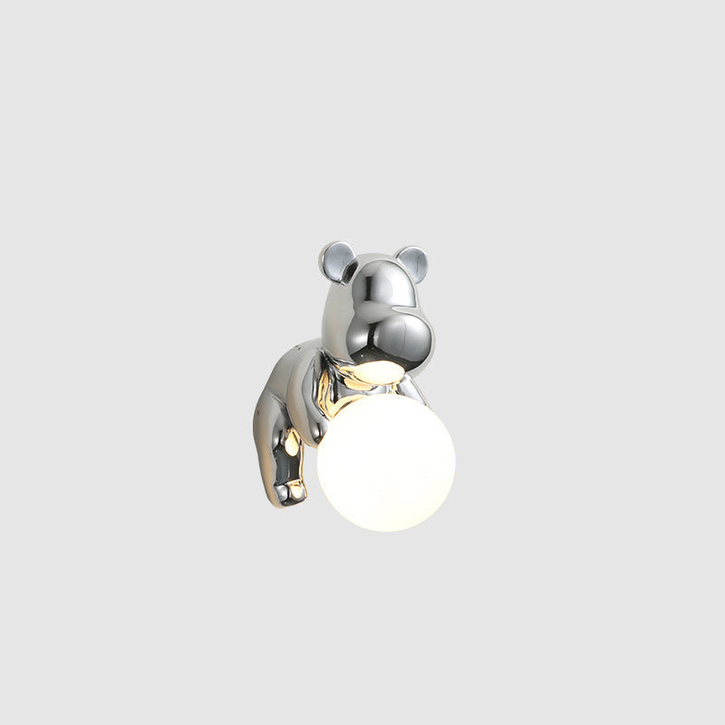 Creative Bear Sphere Resin Glass 1-Light Wall Sconce Lamp