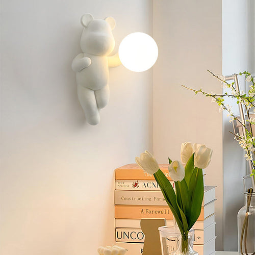 Creative Bear Sphere Resin Glass 1-Light Wall Sconce Lamp