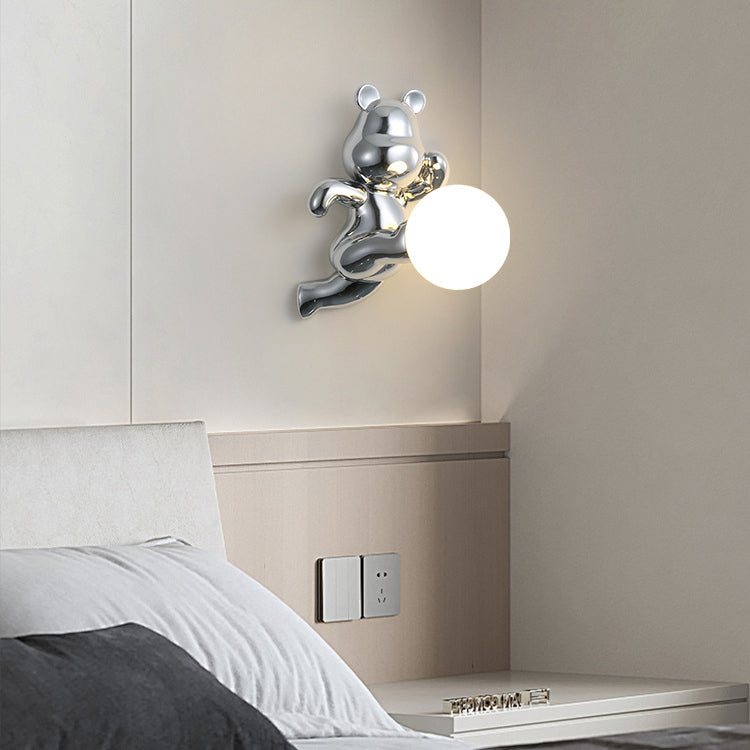Creative Bear Sphere Resin Glass 1-Light Wall Sconce Lamp