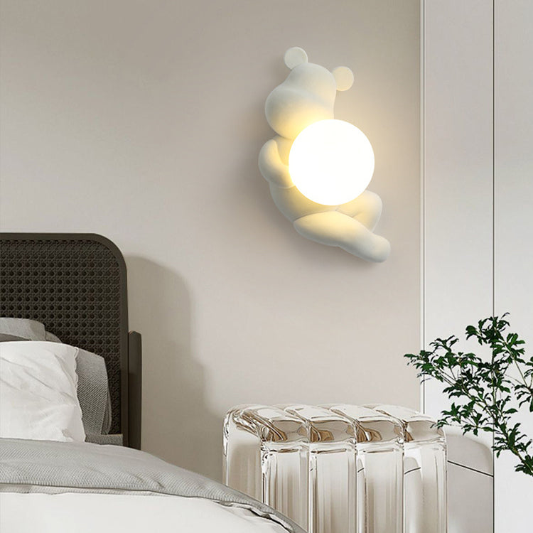 Creative Bear Sphere Resin Glass 1-Light Wall Sconce Lamp