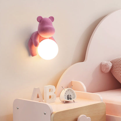 Creative Bear Sphere Resin Glass 1-Light Wall Sconce Lamp