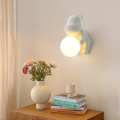 Creative Bear Sphere Resin Glass 1-Light Wall Sconce Lamp