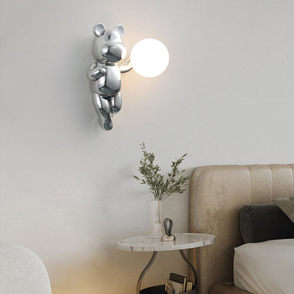 Creative Bear Sphere Resin Glass 1-Light Wall Sconce Lamp