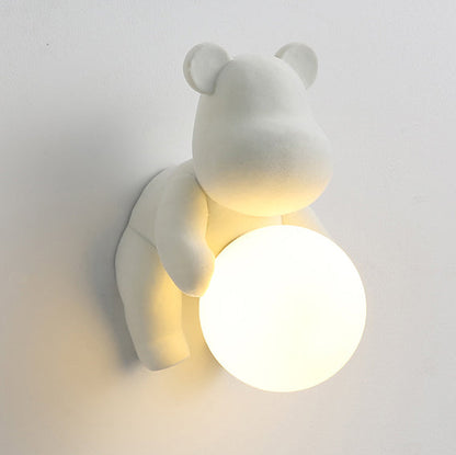Creative Bear Sphere Resin Glass 1-Light Wall Sconce Lamp