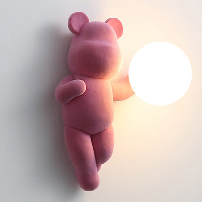 Creative Bear Sphere Resin Glass 1-Light Wall Sconce Lamp
