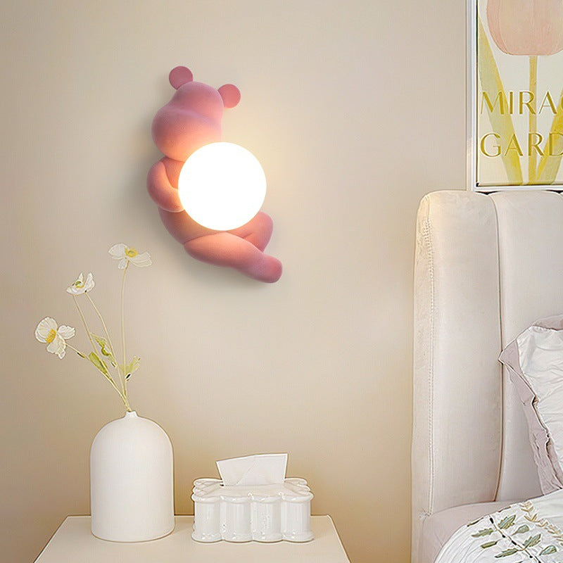 Creative Bear Sphere Resin Glass 1-Light Wall Sconce Lamp