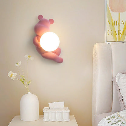 Creative Bear Sphere Resin Glass 1-Light Wall Sconce Lamp