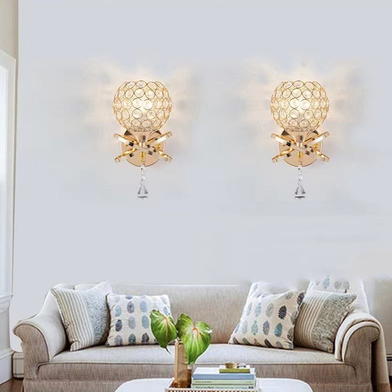 Creative Sphere Crystal Iron 1-Light Wall Sconce Lamp
