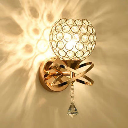 Creative Sphere Crystal Iron 1-Light Wall Sconce Lamp