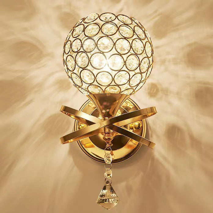 Creative Sphere Crystal Iron 1-Light Wall Sconce Lamp