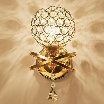 Creative Sphere Crystal Iron 1-Light Wall Sconce Lamp