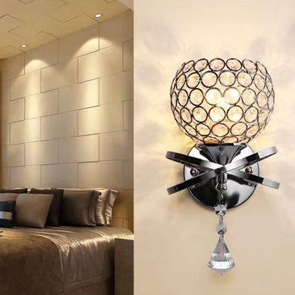 Creative Sphere Crystal Iron 1-Light Wall Sconce Lamp