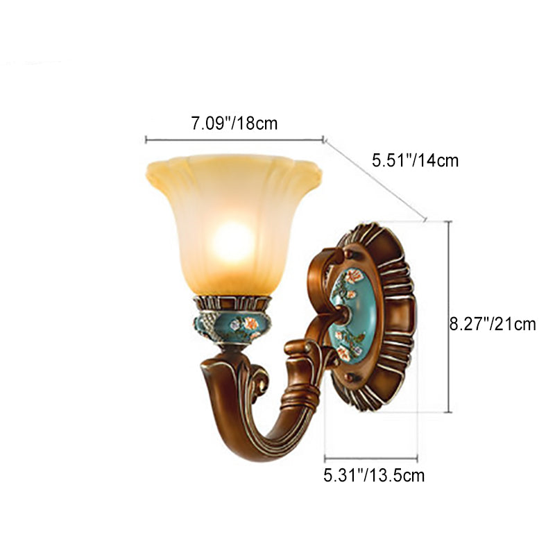 Flower Resin Iron Glass 1-Light Wall Sconce Lamp