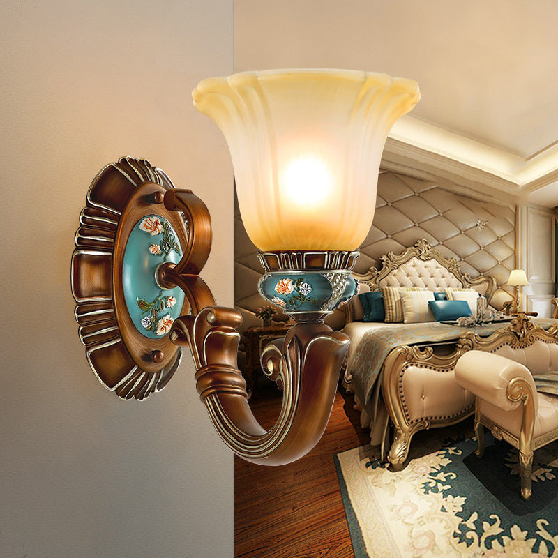 Flower Resin Iron Glass 1-Light Wall Sconce Lamp
